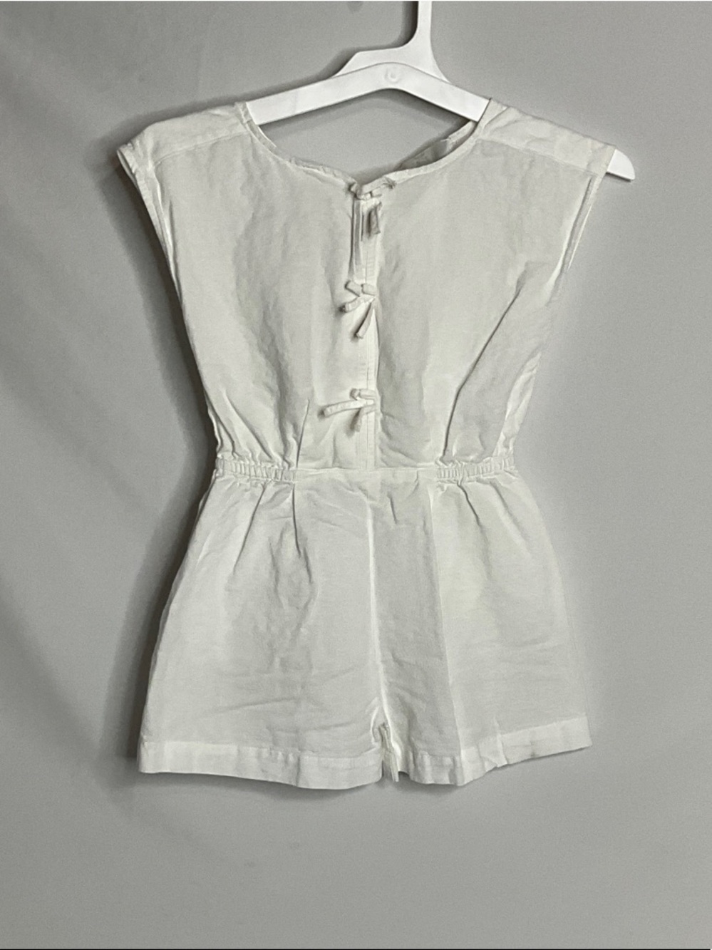 Zara White Cap-Sleeve Tie Romper Kids 8-9 Linen/ Cotton Blend